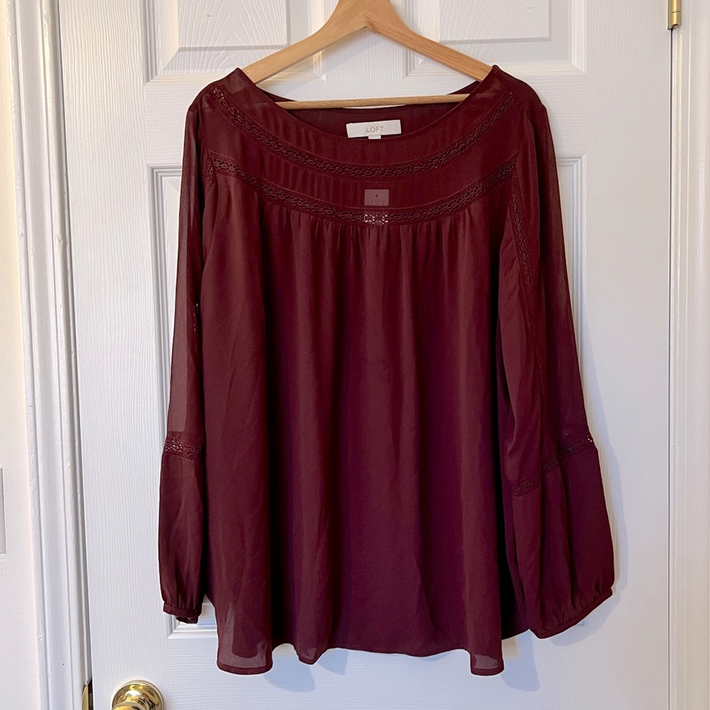 LOFT Maroon Blouse, Size XL, NWT